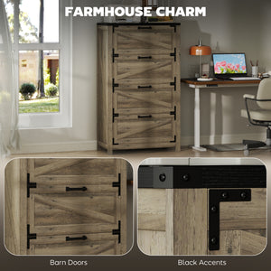 Country Style 4 Drawer Filing Cabinet with Adjustable Hanging Bars for Letter, A4, Legal Size, Grey