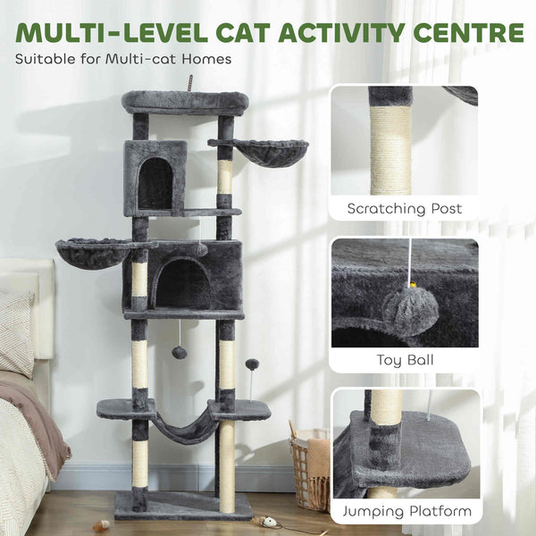 69-inch Multi-Level Cat Tree with 2 Condos, Plush Perch and Scratching Posts, Dark Gray