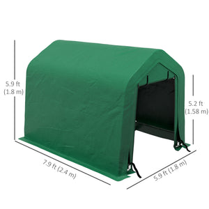 6 x 8 motorcycle shelter with side walls and roll-up door, green