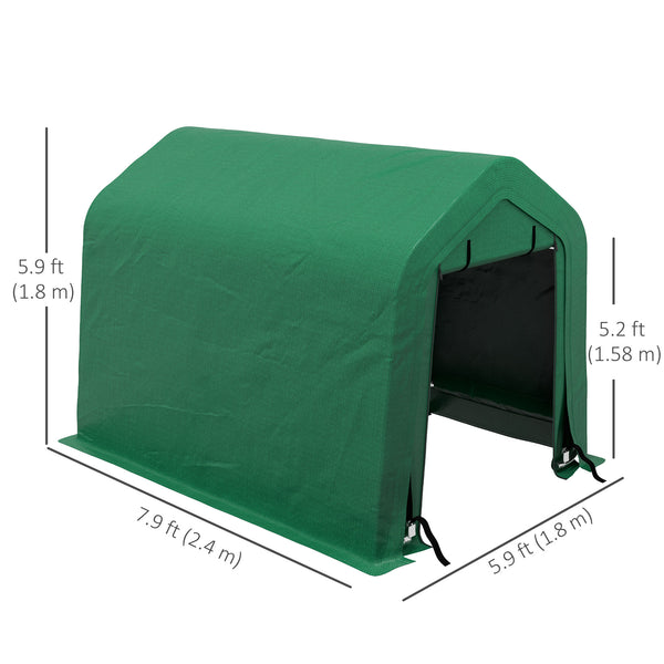 6 x 8 motorcycle shelter with side walls and roll-up door, green