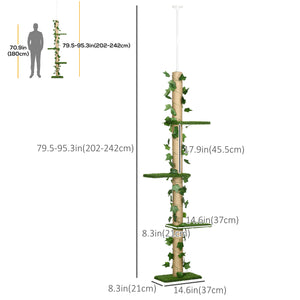 4-Level Cat Tree, Adjustable Height, Leaves with Scratching Post