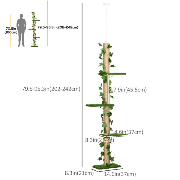 4-Level Cat Tree, Adjustable Height, Leaves with Scratching Post