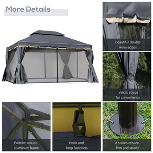 10 x 13 double-roofed gazebo with mosquito net and curtains, black