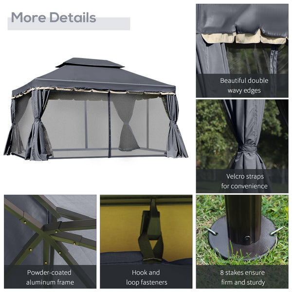 10 x 13 double-roofed gazebo with mosquito net and curtains, black