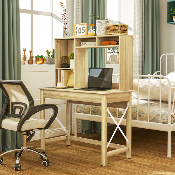 Computer desk with shelf, storage and compartments