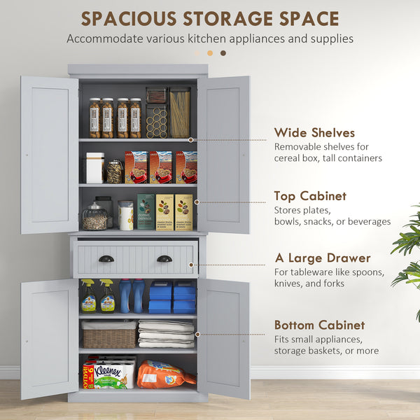 72" Pantry with Drawer, Doors, Gray