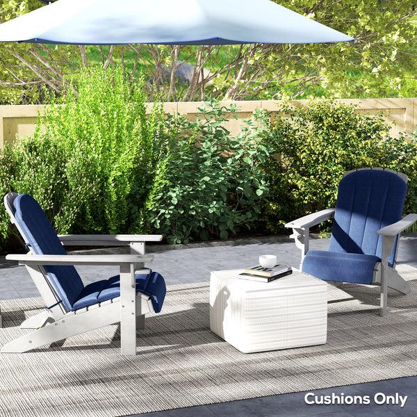 Set of 2 High Back Adirondack Chair Cushions with Ties, High Density Foam, Navy Blue