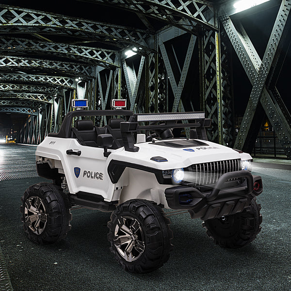 2-seater police truck, 12V with LED lights and MP3 player, white