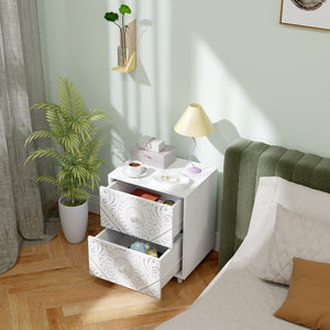 Mid-century style bedside table with 2 drawers, white