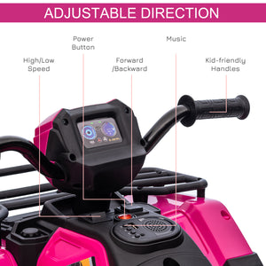 12V Off-Road Quad with MP3 Music and Spiked Tires, Pink