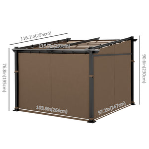 10 x 10 metal pergola with sliding and retractable roof, coffee color