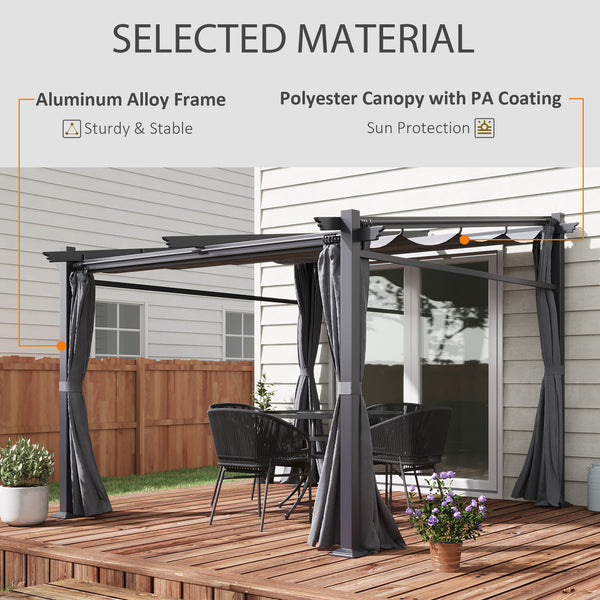 Metal pergola with sliding roof, retractable pergola, 3 m x 3 m, dark grey