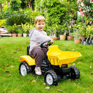 Pedal tractor with hand-operated bucket, yellow