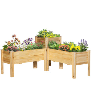 Set of 3 Freestanding Wooden Raised Planters