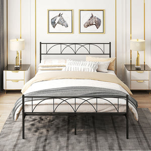Metal platform bed frame with headboard, easy assembly, Queen size