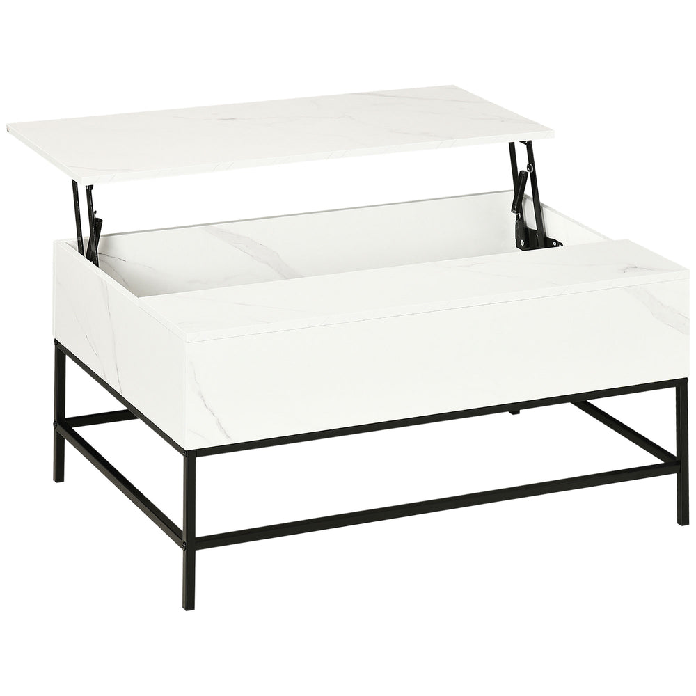 Lift-up coffee table with hidden storage compartment, white