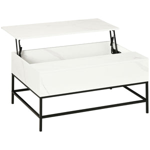 Lift-up coffee table with hidden storage compartment, white