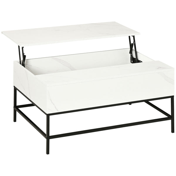 Lift-up coffee table with hidden storage compartment, white
