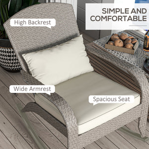 Outdoor Adirondack-style rocking wicker chair with high back, cream white
