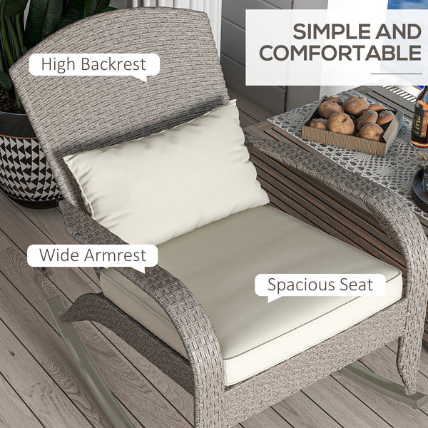 Outdoor Adirondack-style rocking wicker chair with high back, cream white