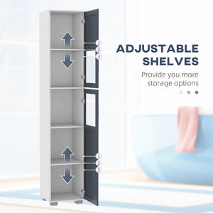 Bathroom storage cabinet with frosted glass doors and 5-tier shelves, white and gray