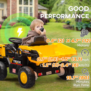 12V Kids Dump Truck with Electric Dump, Shovel and Spring Suspension