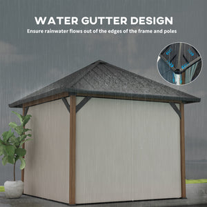 10' x 10' Hardtop Gazebo with Galvanized Steel Roof, Permanent Garden Gazebo with Netting and Curtains