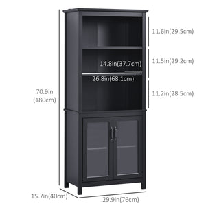 3-Tier Bookcase with Glass Doors and Adjustable Shelves, Black