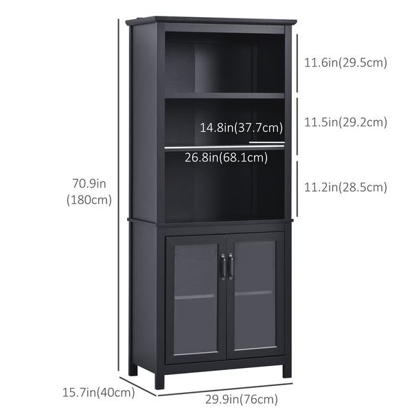 3-Tier Bookcase with Glass Doors and Adjustable Shelves, Black