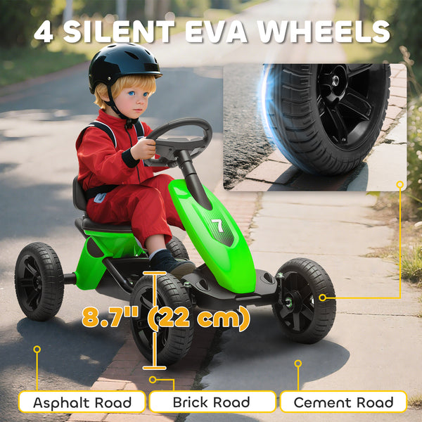 Pedal go-kart, silent EVA wheels, green