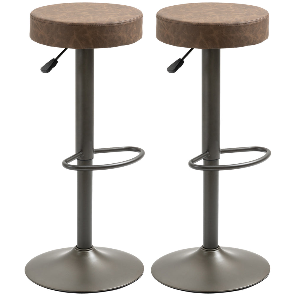 Set of 2 modern bar stools in faux leather, brown