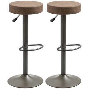 Set of 2 modern bar stools in faux leather, brown