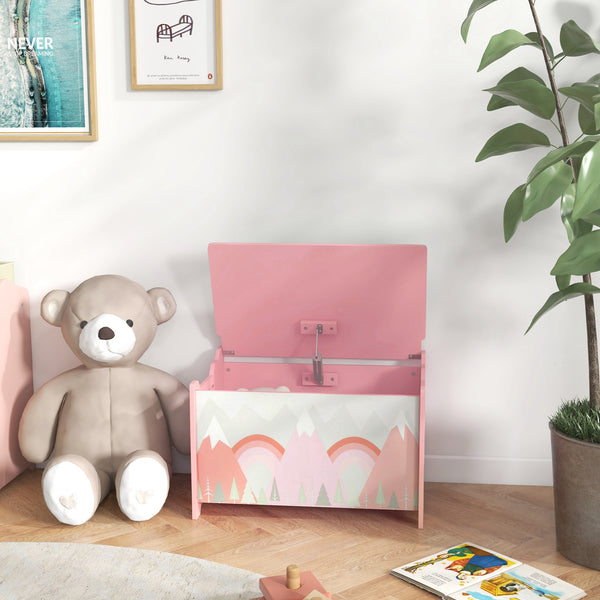 Children's toy box with lid and safety hinges, pink