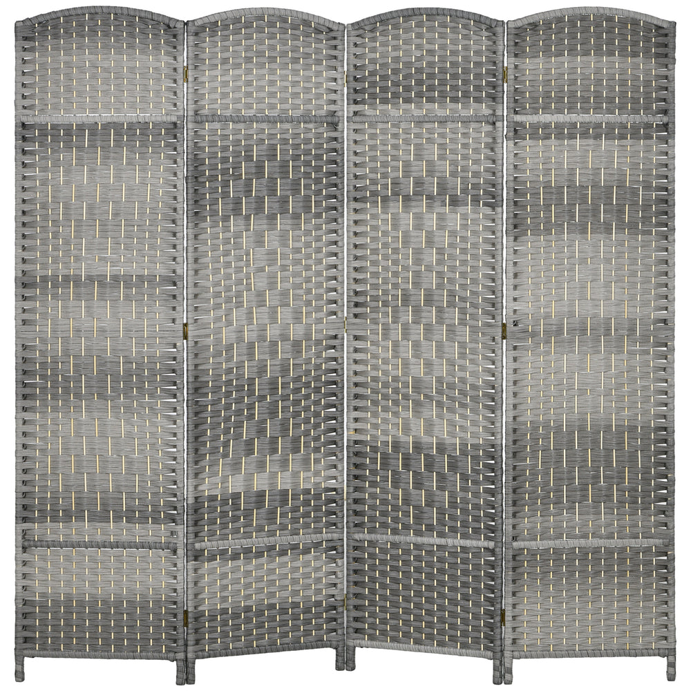 Handwoven 4-panel folding room divider, gray melange