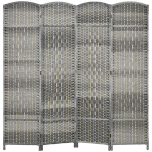Handwoven 4-panel folding room divider, gray melange