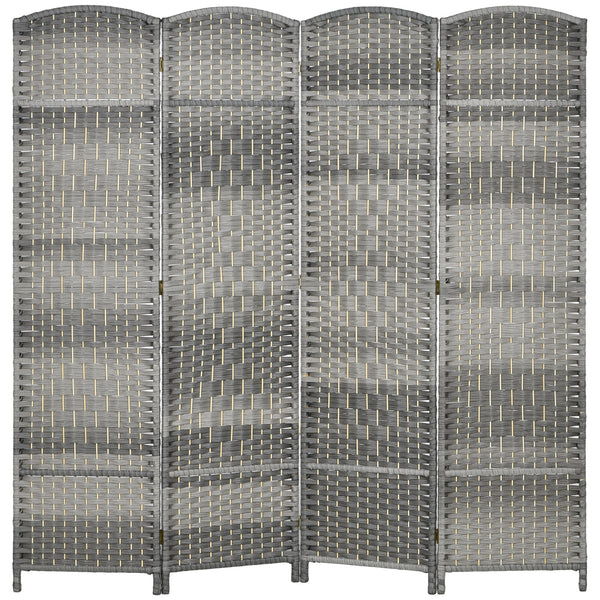 Handwoven 4-panel folding room divider, gray melange
