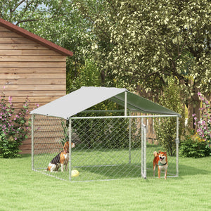Heavy-duty galvanized steel outdoor dog kennel with UV-resistant roof