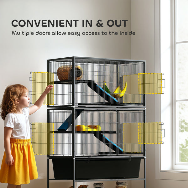 59" 5-Tier Rolling Ferret Cage with Anti-Slip Ramps and Hammock, Dark Grey