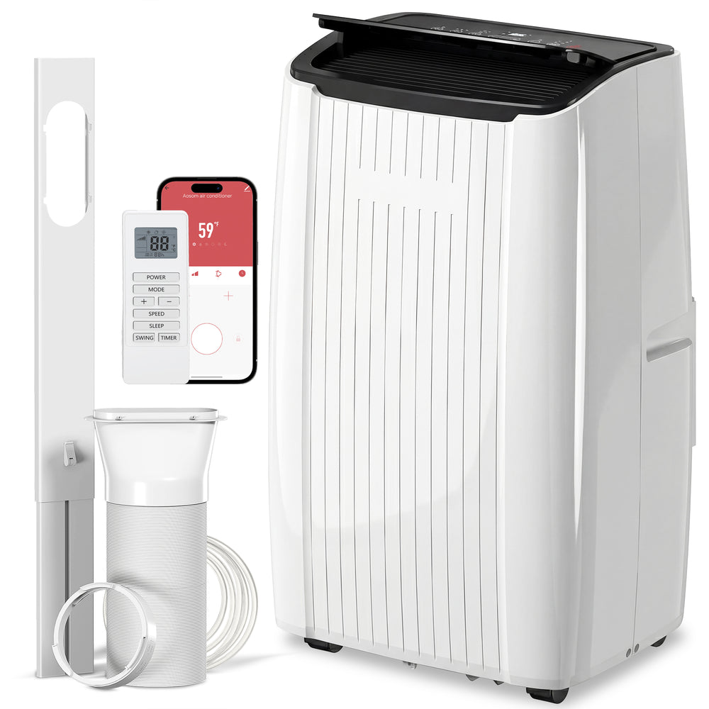12,000 BTU 5-in-1 Portable Air Conditioner with Cooling, Heating, Dehumidifying, Fan, Sleep Mode, Wi-Fi Voice Control, White