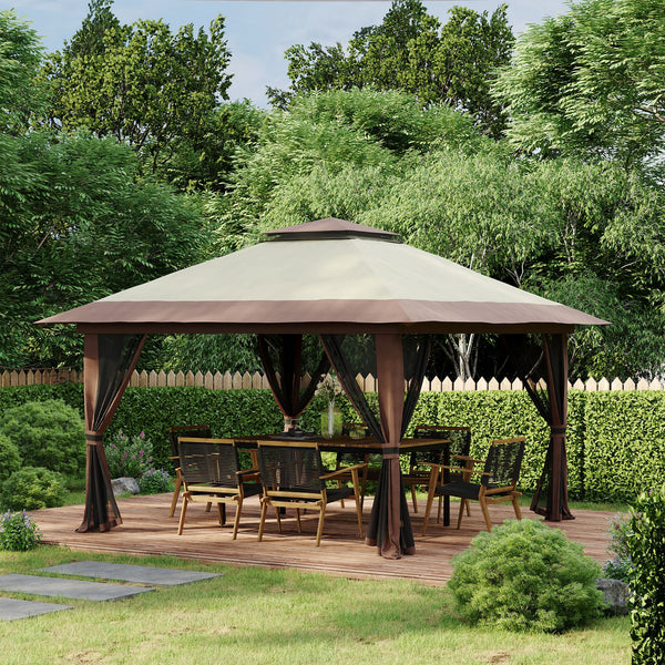 13' x 13' Pop-Up Gazebo, Two-Tier Roof, Easy to Assemble, with Netting, Bag, Beige