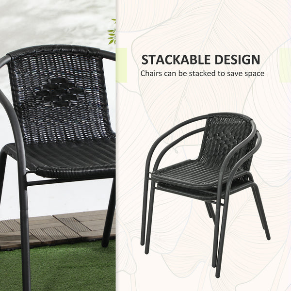 3-piece garden furniture set in woven resin with 2 stackable chairs