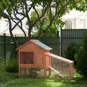 Outdoor 2-Tier Rabbit Hutch with Removable Tray, Ramp, and Asphalt Roof