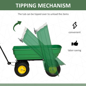 Heavy Duty 125L 4 Wheel Tilting Garden Cart, Green