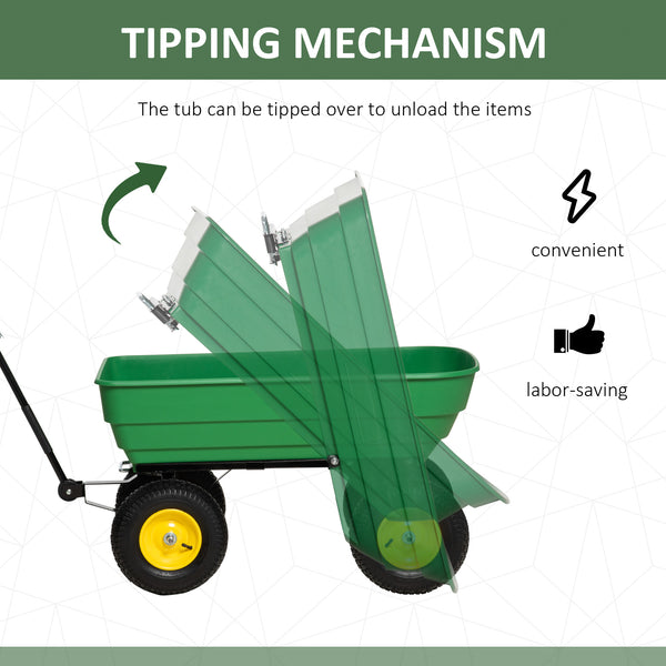 Heavy Duty 125L 4 Wheel Tilting Garden Cart, Green