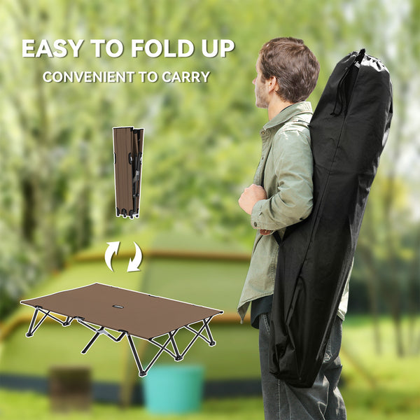 76 Inch Portable Double Person Folding Camp Bed with Carry Bag, Khaki