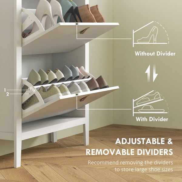 Narrow white and oak-effect shoe cabinet with 2 tilt drawers – 10 to 14 pairs