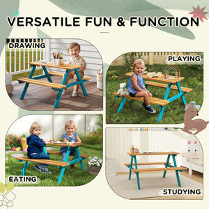 Picnic table and bench set, natural wood
