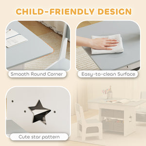 3-piece table and chair set with 6 removable drawers, light gray