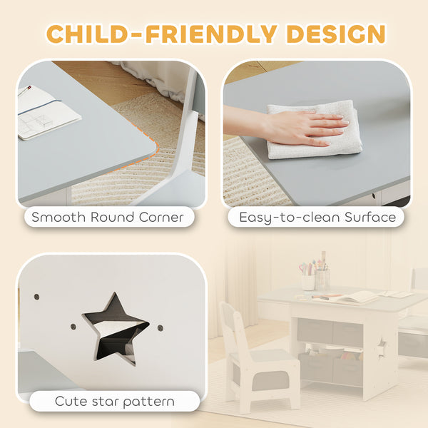 3-piece table and chair set with 6 removable drawers, light gray