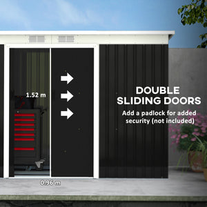Galvanized steel garden shed with foundation kit, ventilation and doors, dark grey